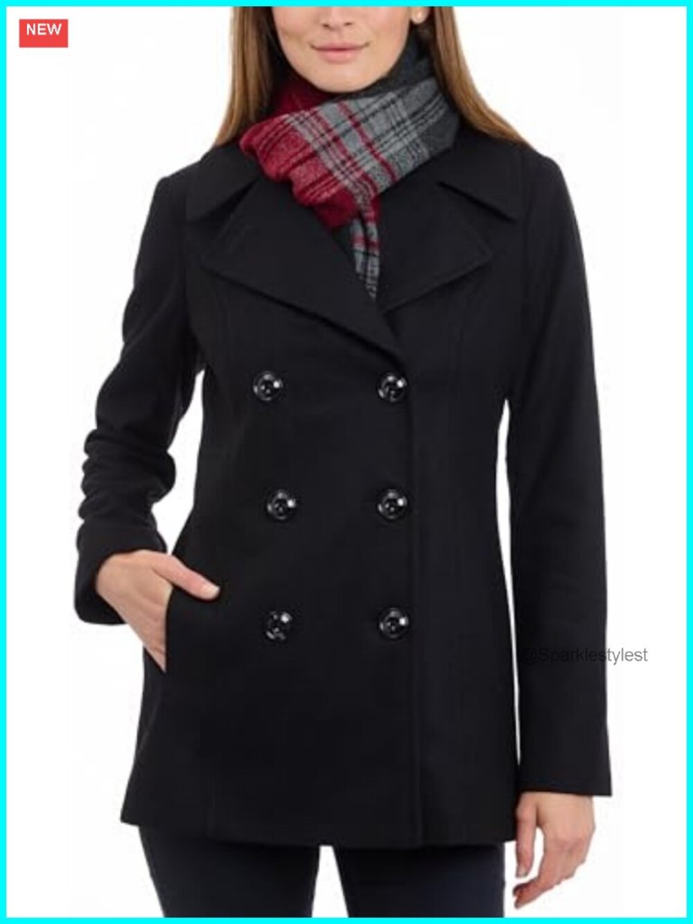 Women's Double Breasted Peacoat with Scarf